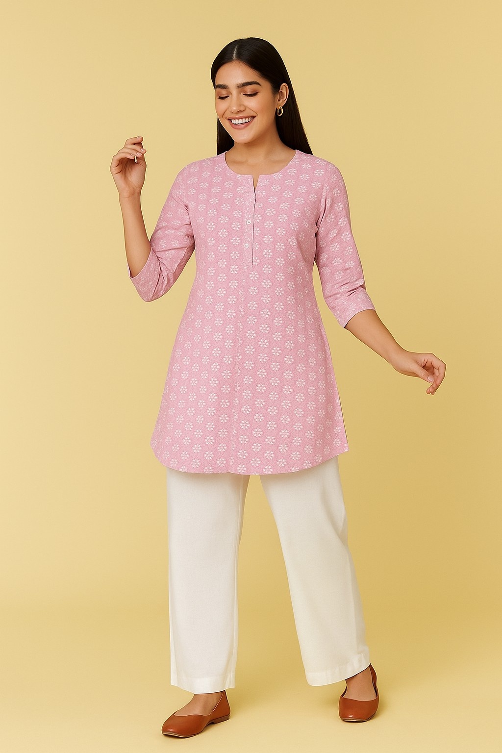 D.Gokuldas NX - Baby Pink Printed Kurti